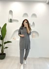 GRİ  YAKASI DERİ DETAY PANTOLON TAKIM