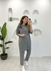 GRİ  YAKASI DERİ DETAY PANTOLON TAKIM