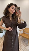 KAHVE 0473 KETEN ELBİSE
