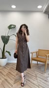 KAHVE 0473 KETEN ELBİSE