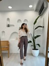 KAHVE 0985 KEMERLİ KETEN PANTOLON