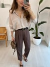 KAHVE 0985 KEMERLİ KETEN PANTOLON