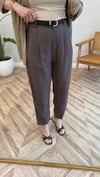 KAHVE 0985 KEMERLİ KETEN PANTOLON