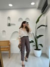 KAHVE 0985 KEMERLİ KETEN PANTOLON
