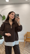 KAHVE 1075 ÇİZGİ DETAY TAKIM 