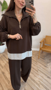 KAHVE 1075 ÇİZGİ DETAY TAKIM 
