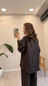 KAHVE 1081 ÇİZGİLİ GÖMLEK TAKIM 