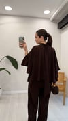 KAHVE 2358 HAKİM YAKA BLUZ TAKIM 