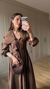 KAHVE 2467 PELERİN DETAY ELBİSE