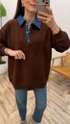 KAHVE 3133 KOT GARNİLİ SWEAT