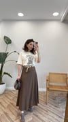 KAHVE 4047 KEMERLİ KETEN ETEK