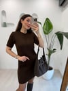 KAHVE 4253 DİKİŞ DETAY TRİKO ELBİSE 