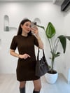 KAHVE 4253 DİKİŞ DETAY TRİKO ELBİSE 