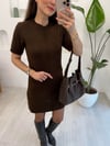 KAHVE 4253 DİKİŞ DETAY TRİKO ELBİSE 