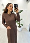 KAHVE 4714 DERİ DETAY ELBİSE