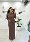KAHVE 4714 DERİ DETAY ELBİSE