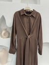 KAHVE 5714 BAĞLAMALI TENCEL ELBİSE