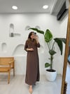 KAHVE 5718 YANLARI FERMUARLI ELBİSE 