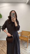 KAHVE 6236 YANDAN KEMER DETAY ELBİSE