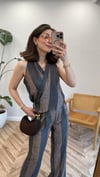 KAHVE 6528 ÇİZGİLİ KETEN TAKIM