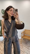 KAHVE 6528 ÇİZGİLİ KETEN TAKIM