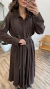 KAHVE 6717 KUŞAKLI GÖMLEK ELBİSE
