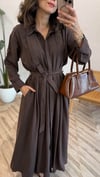 KAHVE 6717 KUŞAKLI GÖMLEK ELBİSE