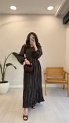 KAHVE 6720 BONCUK KEMERLİ ELBİSE 