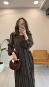 KAHVE 6720 BONCUK KEMERLİ ELBİSE 