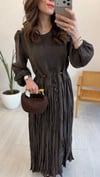 KAHVE 6720 BONCUK KEMERLİ ELBİSE 