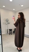 KAHVE 6727 ETEK UCU LASTİKLİ ELBİSE 