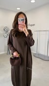 KAHVE 6727 ETEK UCU LASTİKLİ ELBİSE 