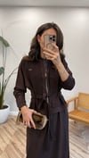 KAHVE 6942 TAŞ DETAY ELBİSE TAKIM