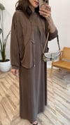 KAHVE 6952 TAŞ DETAY ELBİSE 