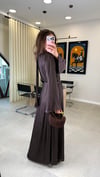 KAHVE 7031 BÜZGÜ DETAY SATEN ELBİSE