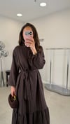 KAHVE 7285 KUŞAKLI ELBİSE 