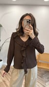 KAHVE 7573 PİLİSE DETAY BLUZ
