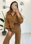 KAHVE CROP GÖMLEK PANTOLON TAKIM 