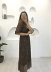 KAHVE DESENLİ ŞİFON ELBİSE