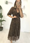 KAHVE DESENLİ ŞİFON ELBİSE