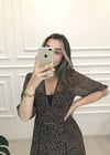 KAHVE DESENLİ ŞİFON ELBİSE