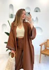 KAHVE KİMONO PANTOLON TAKIM