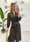 KAHVE LEOPAR SATEN ELBİSE
