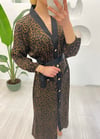 KAHVE LEOPAR SATEN ELBİSE