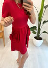 KIRMIZI 12239 GÜL DETAYLI ELBİSE