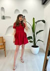 KIRMIZI 12239 GÜL DETAYLI ELBİSE