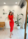 KIRMIZI 16140 DRAPELİ ELBİSE 