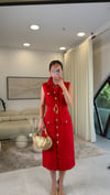 KIRMIZI 7541 KEMERLİ ELBİSE 