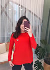 KIRMIZI BROŞLU İPEK PAMUK BLUZ 