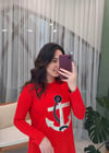 KIRMIZI ÇAPA NAKIŞLI MERSERİZE TUNİK